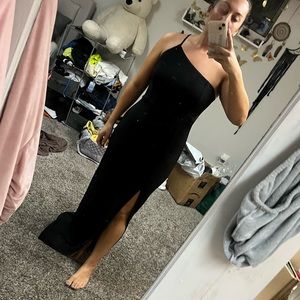 One shoulder high slit gown